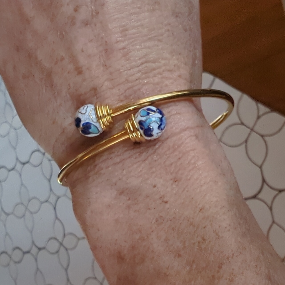 Vintage Cloisanne Bypass Bracelet/Bangle Gold Tone - Picture 9 of 16